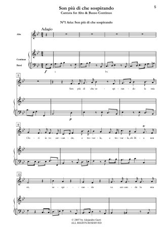 d’Astorga, Emanuele (1680-1757) Son più dì che sospirando, Cantata for Alto & Basso Continuo