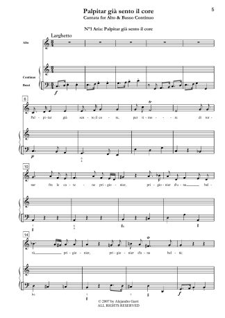d’Astorga, Emanuele (1680-1757) Palpitar già sento il cor, Cantata for Alto & Basso Continuo