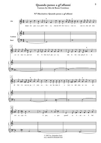 d’Astorga, Emanuele (1680-1757) Quando penso a gl’affanni, Cantata for Alto & Basso Continuo