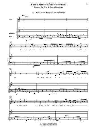 d’Astorga, Emanuele (1680-1757) Torna Aprile e l’are scherzano, Cantata for Alto & Basso Continuo