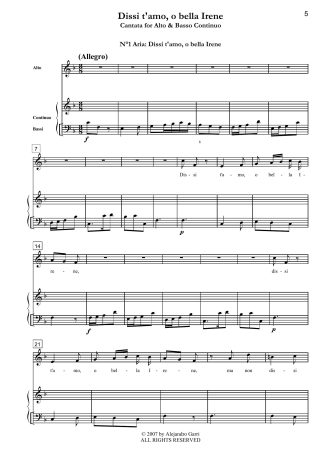 d’Astorga, Emanuele (1680-1757) Dissi t’amo, o bella Irene, Cantata for Alto & Basso Continuo