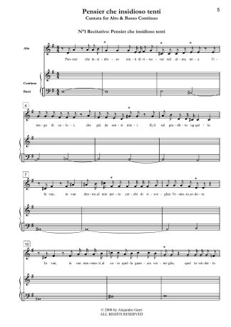 d’Astorga, Emanuele (1680-1757) Pensier che insidioso tenti, Cantata for Alto & Basso Continuo