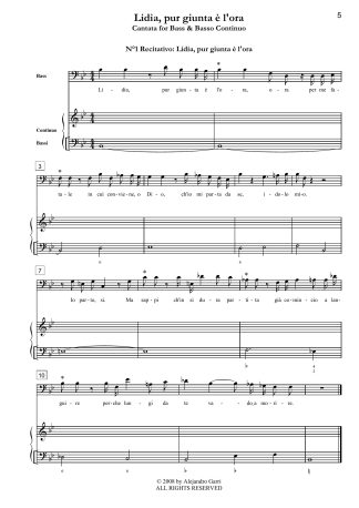 Violoncello, Filippo del (fl. 18th Century) Lidia, pur giunta è l’ora, Cantata for Bass & Basso Continuo