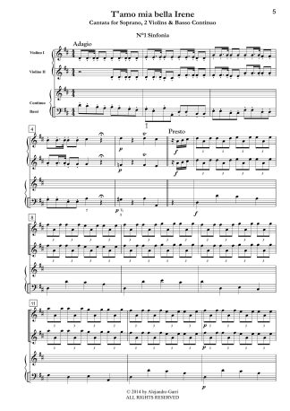 Mozzi, Giuseppe (fl. 18th Century) T’amo mia bella Irene, Cantata for Soprano, 2 Violins & Basso Continuo