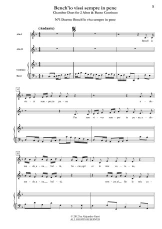 d'Astorga, Emanuele (1680 - 1757) Bench'io vissi sempre in pene, Chamber Duet for 2 Altos & Basso Continuo