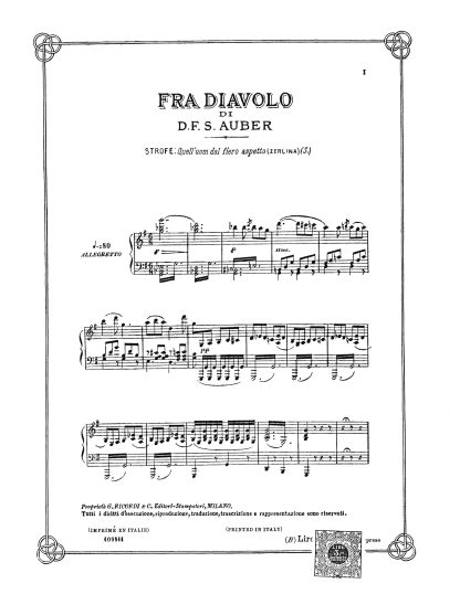 Fra Diavolo Quell'uom dal fiero aspetto (Italian Text)