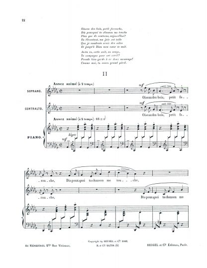 Chansons des Bois d'Amaranthe. f. (1 Duet 2 Trios & 2