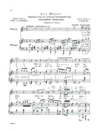 Cavalleria Ave Maria (adapted from Intermezzo) with optional Violin part