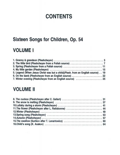Op. 54 (Sixteen Children's Songs) Vol. 2 (8-16) r.