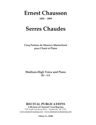 Serres Chaudes, Op. 24 (5 Poemes de Maurice Maeterlinck)