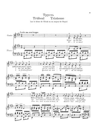 Tristesse (adapt. Etude Op. 10 No. 3 in E) Russian, German French Text