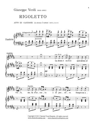 Rigoletto La donna e mobile (B) original key