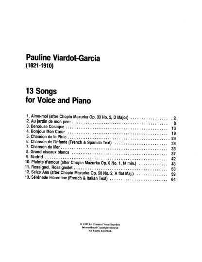13 Songs (French 1 Spanish 1 Italian)