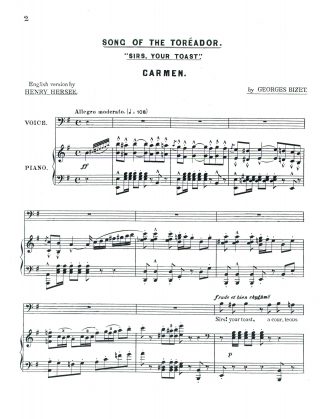 Carmen (Toreador Song) (transposed e minor) English only
