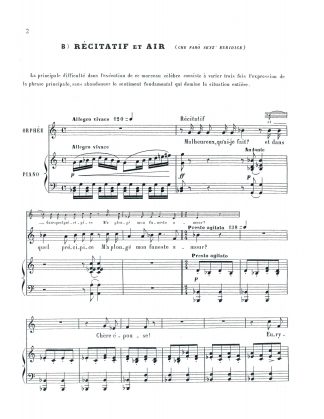 Orphee J'ai perdu mon Eurydice (Che faro) with recitative (Key C) French Text