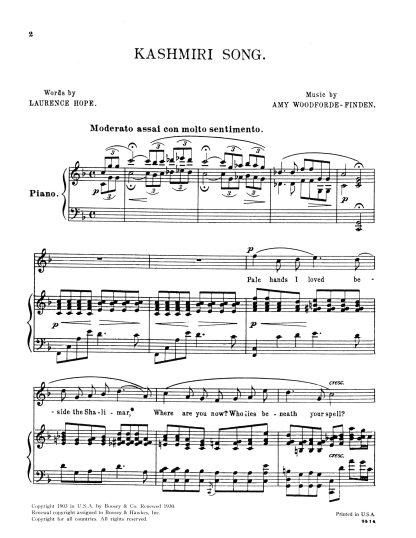 Kashmiri Song (Pale Hands I Loved) (Laurence Hope) (F)