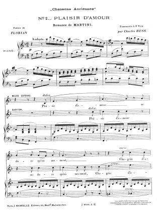 Plaisir d'amour (Duet arrangement) (Mezzo-Bari) (F) f.