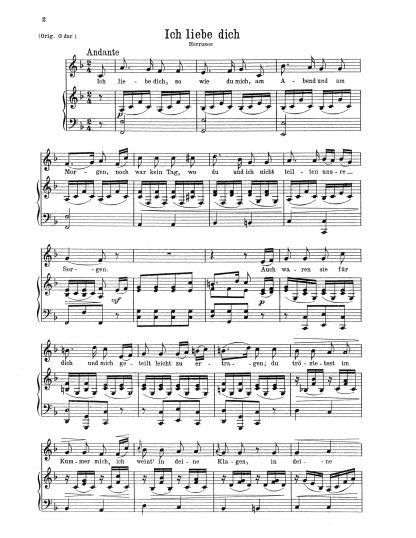 Ich liebe dich (Key F) German text