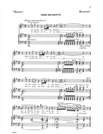 Manon Je marche...Obeissons (Gavotte) (Solo version, No Chorus) and (Complete version with Chorus)