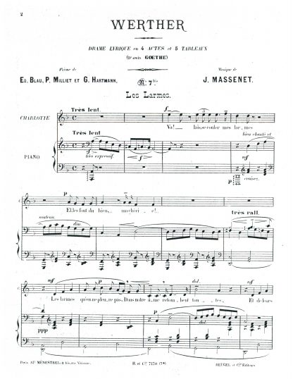 Werther (Les Larmes) Va! laisse couler mes larmes (Key d minor) French only