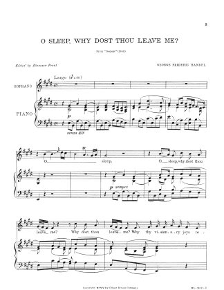 O sleep, why dost thou leave me. (from Semele) Key E Major (Prout)
