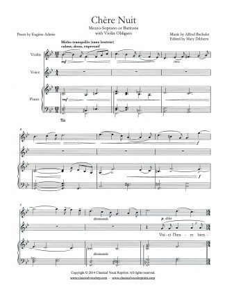CHERE NUIT - Mezzo-Soprano or Baritone, Violin (or Viola or Cello) Obligato and Piano, Edited by Mary Dibbern