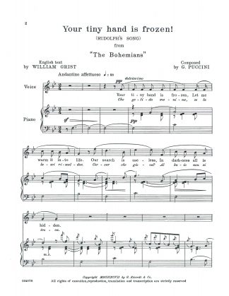 Che gelida manina from La Boheme transposed lower to B-flat
