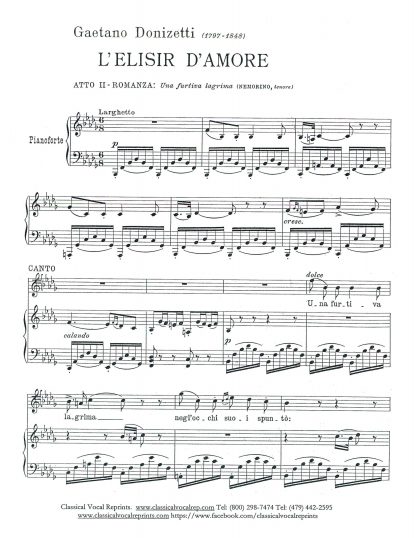 L'Elisir d'Amore Una furtiva lagrima (Bb minor)