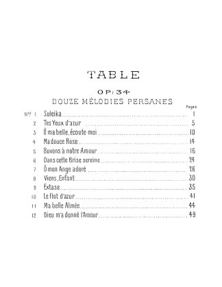 12 Persian Songs (Melodies Persanes) Op. 34  French Only