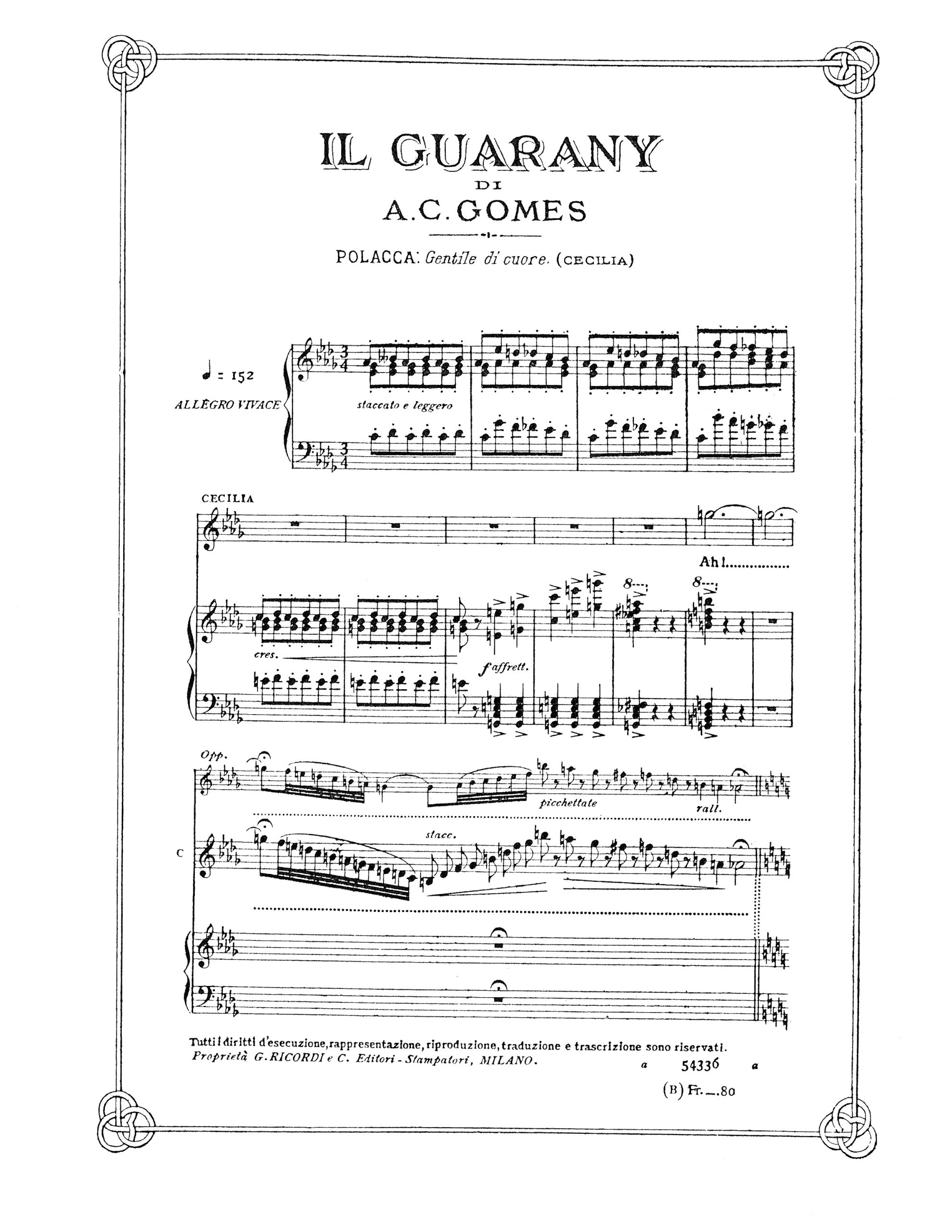 Il Guarany Polacca Gentile di cuore. Classical Vocal Reprints