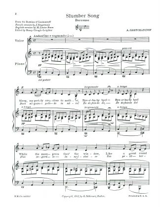 Slumber Song (Berceuse) Op. 1 No. 5 e. f.