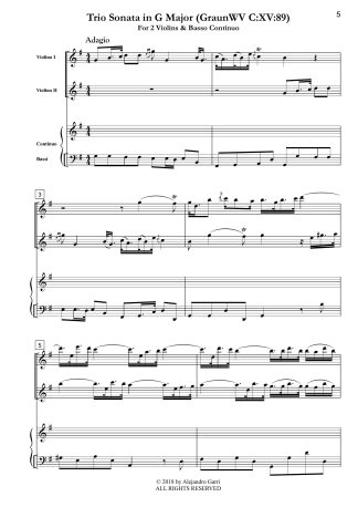 Trio Sonata in G Major (GraunWV C:XV:89), (2 violins version)